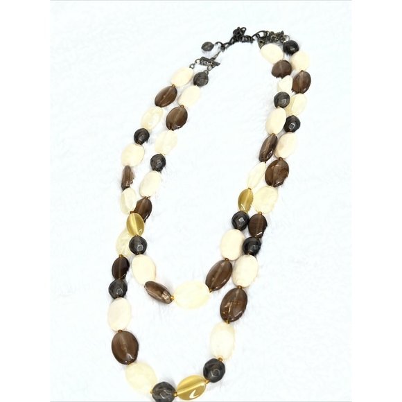 Vintage Fashion Jewelry Necklace Beaded Layered Brown White - Picture 5 of 13